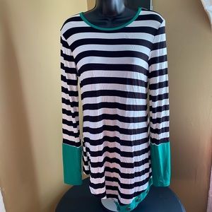 Striped Shirt, Black + White with Green Detail
